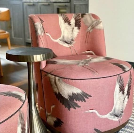 Azzuro Dreamy Half-Linen Fabric With Cranes, Sold By The Meter From Carlucci, 6 Colors - image 1