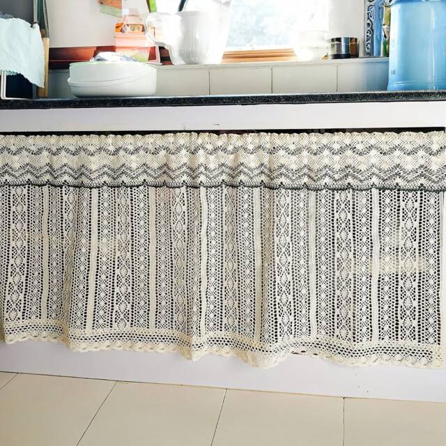 Crochet Lace Short Curtain Country Style Rod Pocket Cabinet Curtain - image 1