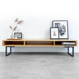 "Extra Wide Solid Iroko Tv Stand Or Coffee Table With Storage. Minimalist Low Design On Square Legs. ""Marston Minimalist" - thumbnail 2