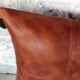 Rustic Terracotta Vegan Leather Lumbar Pillow Cover Piecewise Square Design - 15x23'' - thumbnail 3