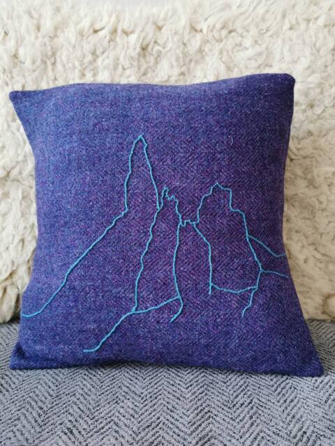 Old Man Of Storr Cushion in Purple & Blue Herringbone - image 1