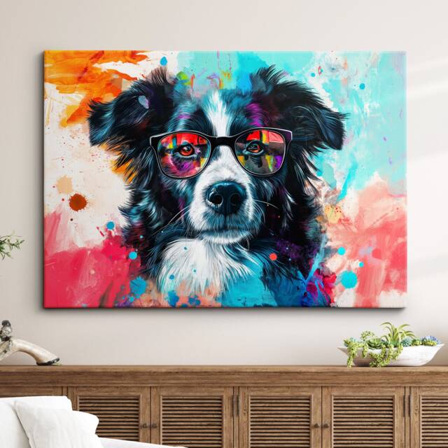 Border Collie Wearing Glasses Painting Framed Poster Print & Canvas Wall Decor Art Home Living Room Dog Gift Idea Pet - image 1