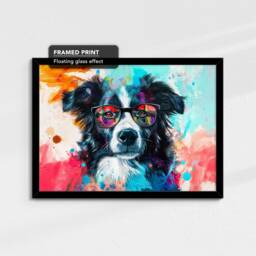 Border Collie Wearing Glasses Painting Framed Poster Print & Canvas Wall Decor Art Home Living Room Dog Gift Idea Pet - thumbnail 2