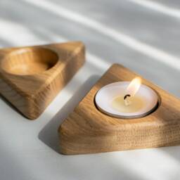 Set Of 4 Triangle Oak Wood Tealight Holders - thumbnail 3