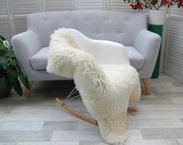 Genuine British Curly Sheepskin Rug, Creamy White Lambskin - image 1