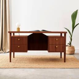 Desk in A Minimalist Scandinavian Style Made Of Veneered Oak Wood - Teak Colour T-B02 - thumbnail 3