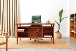 Desk in A Minimalist Scandinavian Style Made Of Veneered Oak Wood - Teak Colour T-B02 - thumbnail 1
