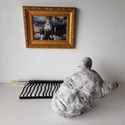 White Ceramic Horned Head Art, Sumerian Style Sculpture, Classical Decor - thumbnail 3