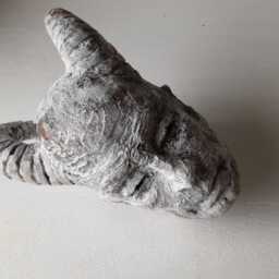 White Ceramic Horned Head Art, Sumerian Style Sculpture, Classical Decor - thumbnail 2