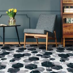 Hexagon Watercolor Trendy Print Vinyl Flooring, White Linoleum, Gray Vivid Colors Inks, Abstract High Quality Print, Waterproof Material - thumbnail 3