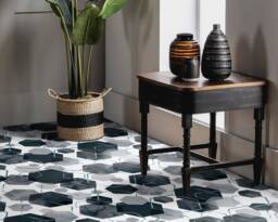 Hexagon Watercolor Trendy Print Vinyl Flooring, White Linoleum, Gray Vivid Colors Inks, Abstract High Quality Print, Waterproof Material - thumbnail 1