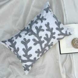 Ivory Art Silk Silver Beaded Sea Creature, Beach Style Lumbar Pillow Cover - Corals - thumbnail 3