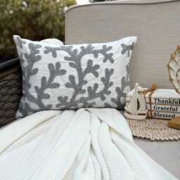 Ivory Art Silk Silver Beaded Sea Creature, Beach Style Lumbar Pillow Cover - Corals - thumbnail 2