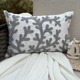 Ivory Art Silk Silver Beaded Sea Creature, Beach Style Lumbar Pillow Cover - Corals - thumbnail 1