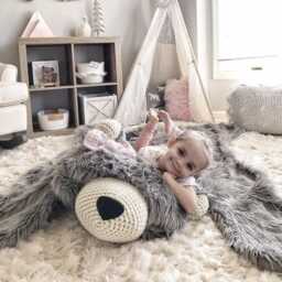 xl Size Faux Fur Gray Bear Nursery Rug With Handmade Crochet Accents - thumbnail 1