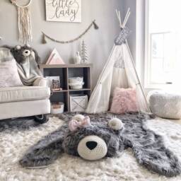 xl Size Faux Fur Gray Bear Nursery Rug With Handmade Crochet Accents - thumbnail 3