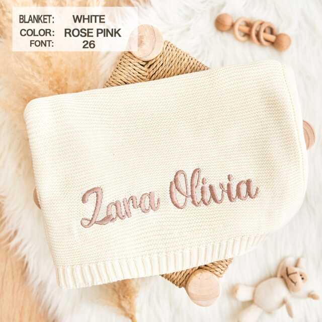 Embroidered Name Baby Blanket, Knitted Cotton, Personalized Gift - image 1
