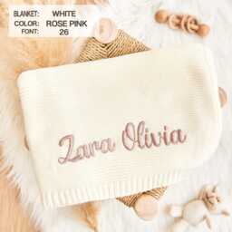 Embroidered Name Baby Blanket, Knitted Cotton, Personalized Gift - thumbnail 1
