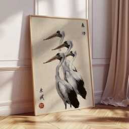 Japanese Pelican Wall Art, Oriental Bird Poster, Minimalist Wildlife Print, Traditional Asian Artwork, Coastal Nature Home Decor - thumbnail 2