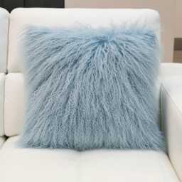 Light Blue Mongolian Sheepskin Fur Cushion Made To Order Custom Sizes Double/Single Sided - thumbnail 1