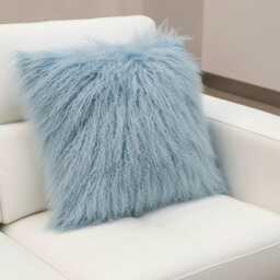 Light Blue Mongolian Sheepskin Fur Cushion Made To Order Custom Sizes Double/Single Sided - thumbnail 3