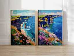Cliffs Of Moher Poster Set 2, Ireland Travel Print, Vintage UK Coastal Wall Art, Retro Seaside Poster, Scenic Irish Landscape - thumbnail 1