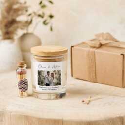 Personalised Engagement Candle Gift With Photo Couple Names & Your Text Free Package Mini Matches Jar - thumbnail 2