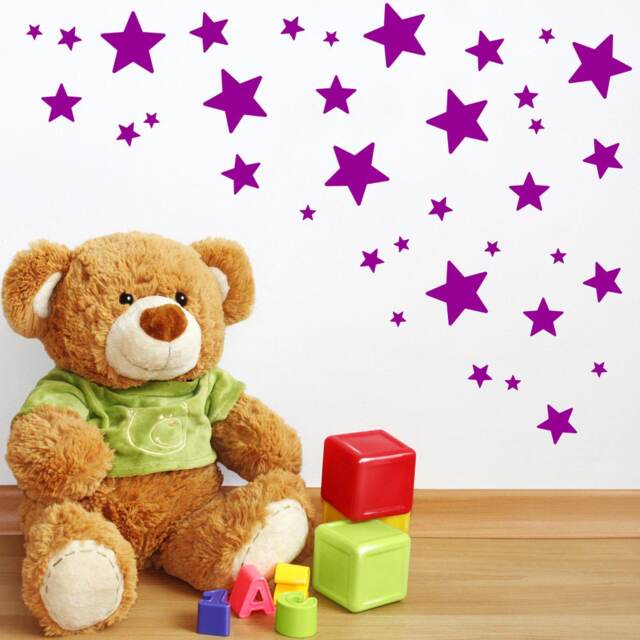 62 Mix Size Stars Wall Stickers Kid Decal Art Nursery Bedroom Vinyl Decoration - image 1
