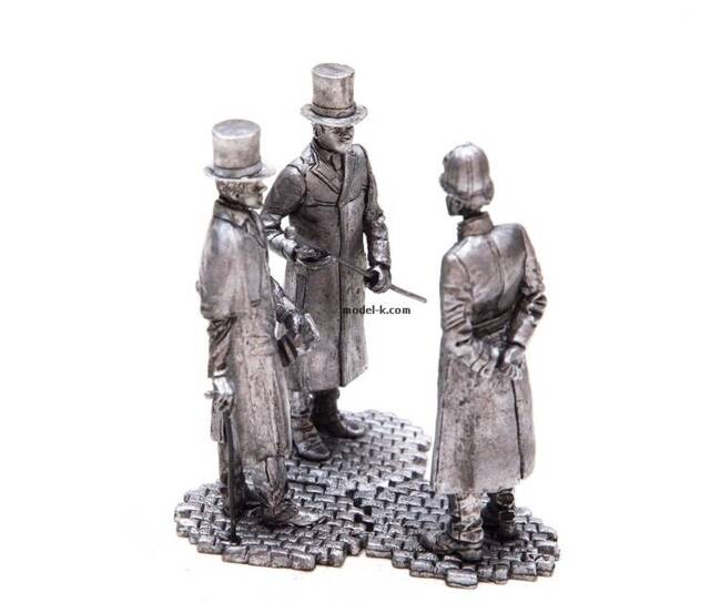 Tin 54mm Sherlock Holmes, Dr. Watson & Inspector G. Lestrade. Arthur Conan Doyle 132 Scale Metal Figurine - image 1