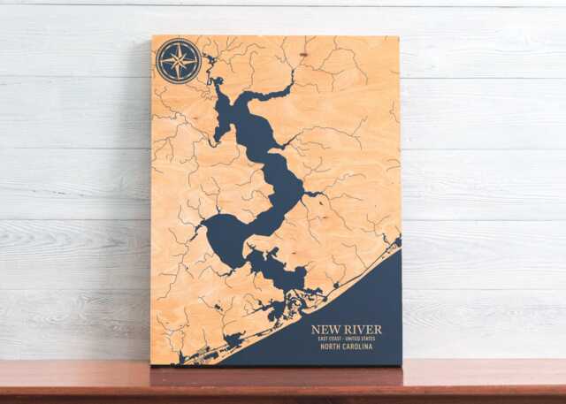 New River, North Carolina Map - Engraved Wood Coastal Chart Wall Art Sign, Beach Home Decor Nautical Print, Unique Personalized Family Gift - image 1