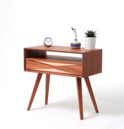 Mid Century Modern Solid Sapele - Mahogany Nightstand With Copper Front, Midcentury Bedside Table