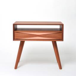 Mid Century Modern Solid Sapele - Mahogany Nightstand With Copper Front, Midcentury Bedside Table - thumbnail 3