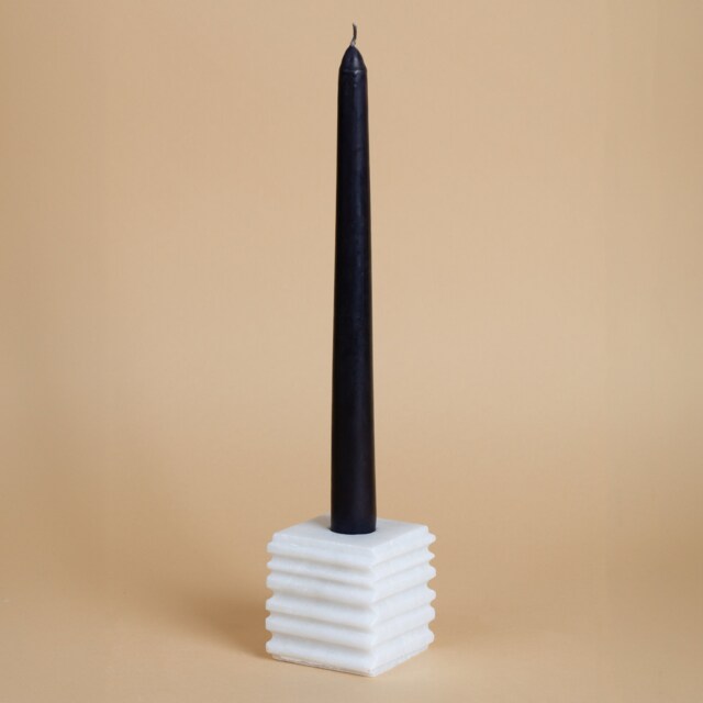 White Marble Candlestick Holder Natural Stone Modern Decor - 2.3 - image 1