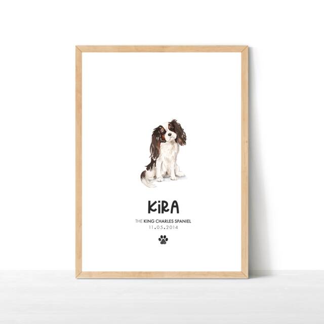 Personalised King Charles Spaniel Print, Dog Print Wall Decor, Pet Portrait, Lover Gift, Cavalier - image 1