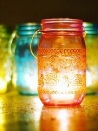 Hand Painted Mason Jar Lantern Moroccan Henna Votive, Boho Decor