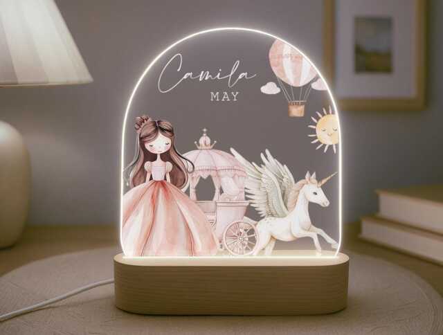 Personalised Children's Princess Night Light - Led Lamp Nursery Decor Baby Girl Gift For New Name Sign Bedroom
