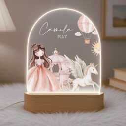Personalised Children's Princess Night Light - Led Lamp Nursery Decor Baby Girl Gift For New Name Sign Bedroom - thumbnail 2