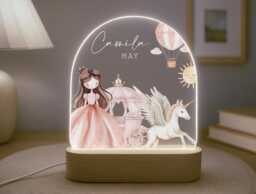 Personalised Children's Princess Night Light - Led Lamp Nursery Decor Baby Girl Gift For New Name Sign Bedroom - thumbnail 1