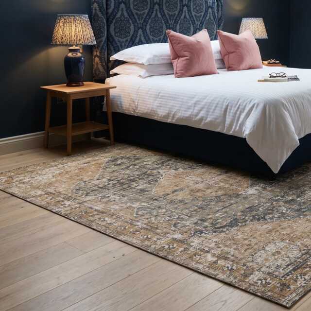 Faded Pink Blue Traditional Curvilinear Aged Cotton Chenille Rectangular Rug - image 1
