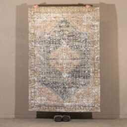 Faded Pink Blue Traditional Curvilinear Aged Cotton Chenille Rectangular Rug - thumbnail 2