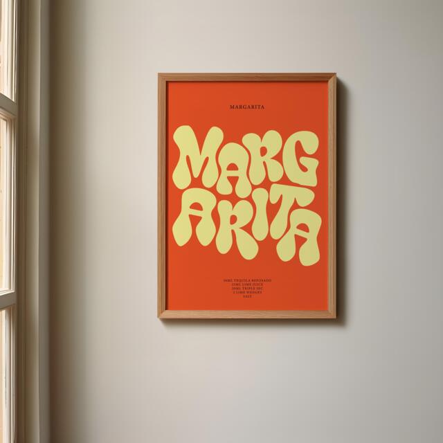 Margarita Print - Cocktail Poster Wall Art A5 A4 A3 Bold Typographic Drink Bar Groovy Funky - image 1