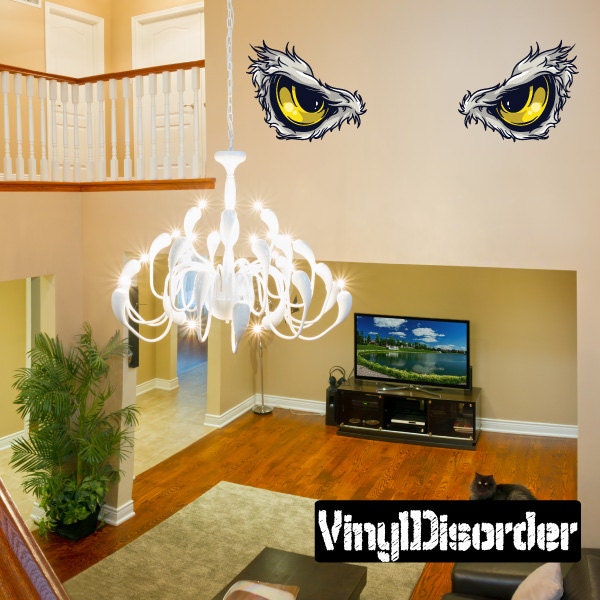 Predator Eyes Wall Decal - Fabric Vinyl Removable & Reusable Predatoreyesuscolor002Et