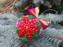 Patchwork Ball Ornaments Christmas Flower Poinsettia Fir-Tree Decoration Toy Home Decor New Year Gift Star Hanging - thumbnail 1