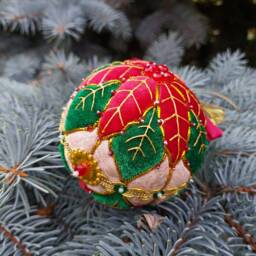 Patchwork Ball Ornaments Christmas Flower Poinsettia Fir-Tree Decoration Toy Home Decor New Year Gift Star Hanging - thumbnail 3