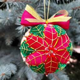 Patchwork Ball Ornaments Christmas Flower Poinsettia Fir-Tree Decoration Toy Home Decor New Year Gift Star Hanging - thumbnail 4