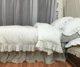 Soft White Ruffle Duvet Cover With Lace, Linen Ruffle Bedding, Shabby Chic Bedding - thumbnail 1