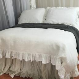 Soft White Ruffle Duvet Cover With Lace, Linen Ruffle Bedding, Shabby Chic Bedding - thumbnail 3