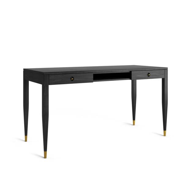 Black Oak Desk, Solid Drawers, Mid-Century Modern, Brass Accents - image 1