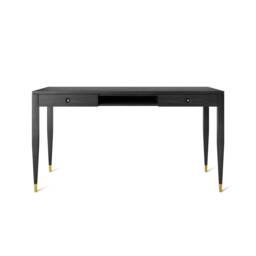 Black Oak Desk, Solid Drawers, Mid-Century Modern, Brass Accents - thumbnail 2