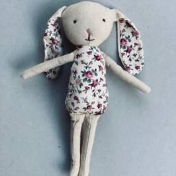 Handmade Linen Bunny Toy Vintage Rose Floral, Baby Shower Gift - thumbnail 3